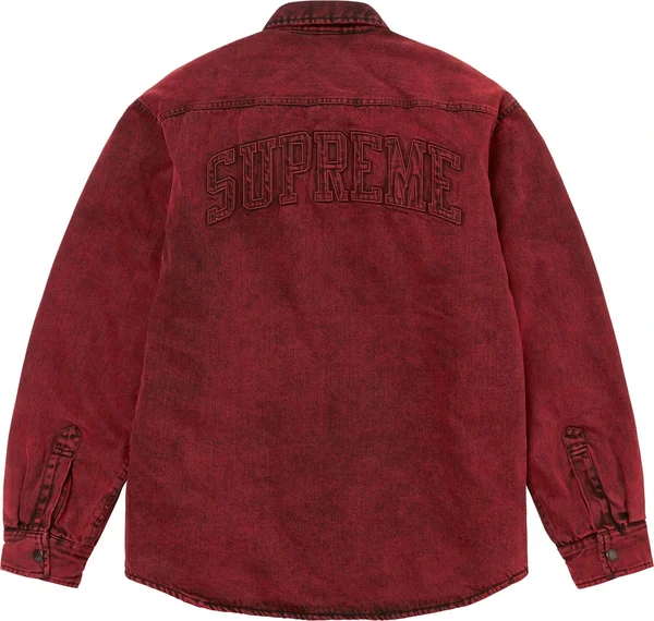 Supreme Faux Shearling Lined Work Shirt - Red Denim (front)