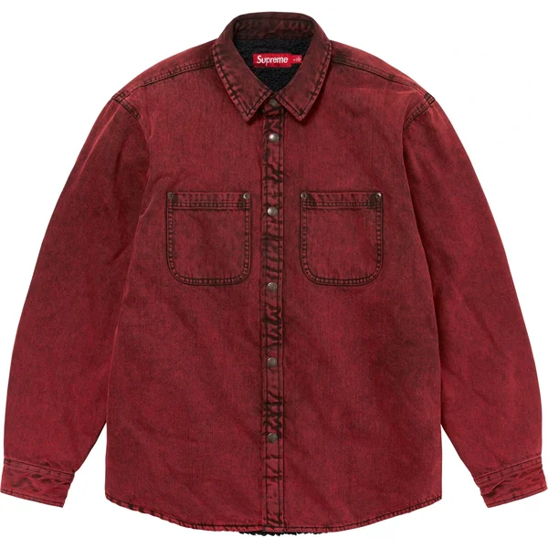 Supreme Faux Shearling Lined Work Shirt - Red Denim (front)