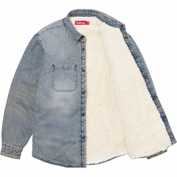 Supreme Faux Shearling Lined Work Shirt - Washed Indigo Denim (front)