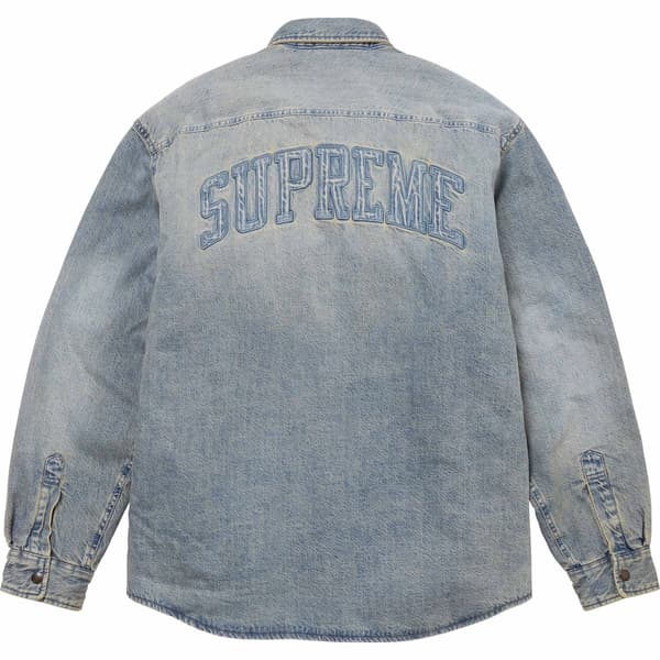 Supreme Faux Shearling Lined Work Shirt - Washed Indigo Denim (front)