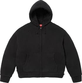 Supreme Faux Shearling Lined Zip Up Hooded Sweater Black