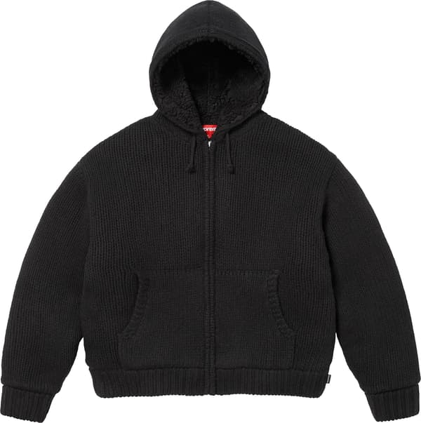 Supreme Faux Shearling Lined Zip Up Hooded Sweater - Black (front)