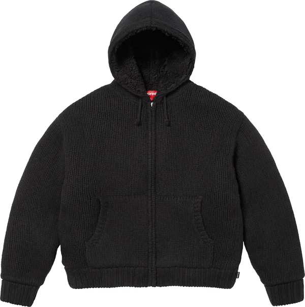 Supreme Faux Shearling Lined Zip Up Hooded Sweater - Black (front)