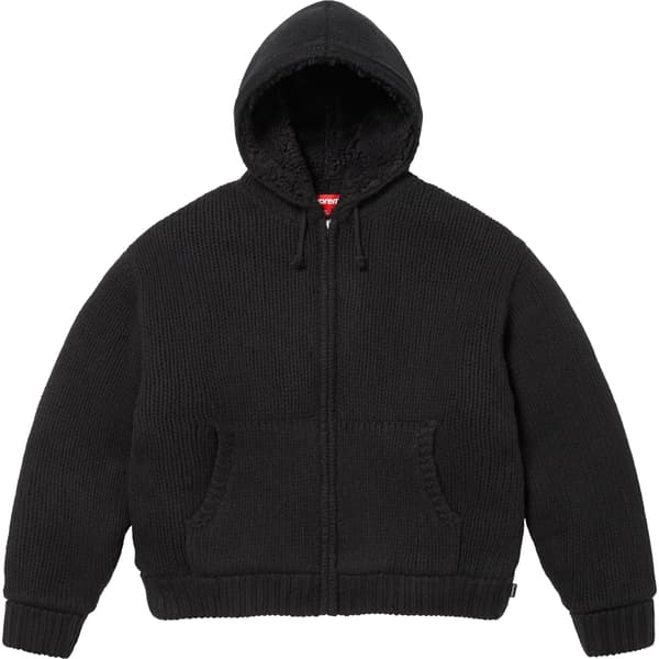 Supreme Faux Shearling Lined Zip Up Hooded Sweater - Black (front)