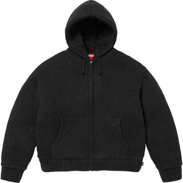 Supreme Faux Shearling Lined Zip Up Hooded Sweater - Black (front)