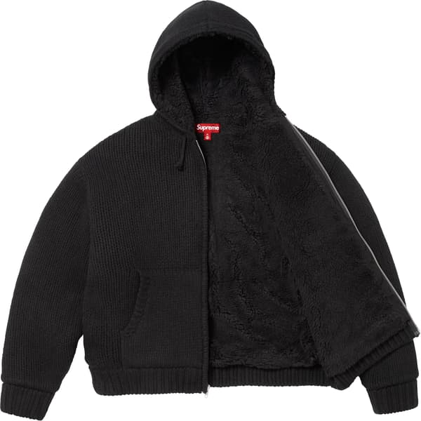 Supreme Faux Shearling Lined Zip Up Hooded Sweater - Black (front)