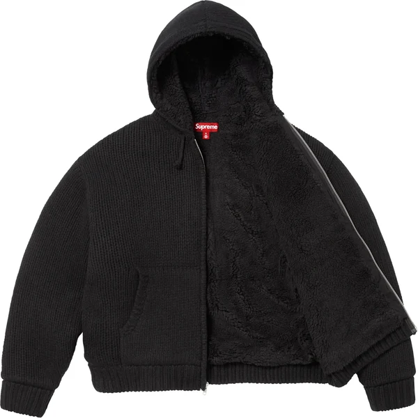 Supreme Faux Shearling Lined Zip Up Hooded Sweater - Black (front)