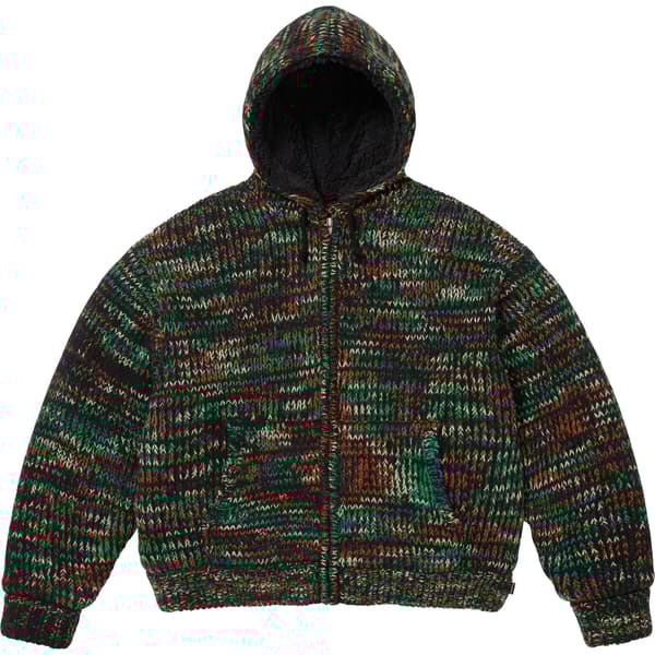 Supreme Faux Shearling Lined Zip Up Hooded Sweater - Green Mélange (front)