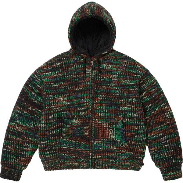 Supreme Faux Shearling Lined Zip Up Hooded Sweater - Green Mélange (front)
