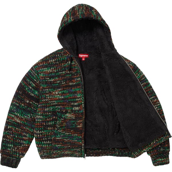 Supreme Faux Shearling Lined Zip Up Hooded Sweater - Green Mélange (front)