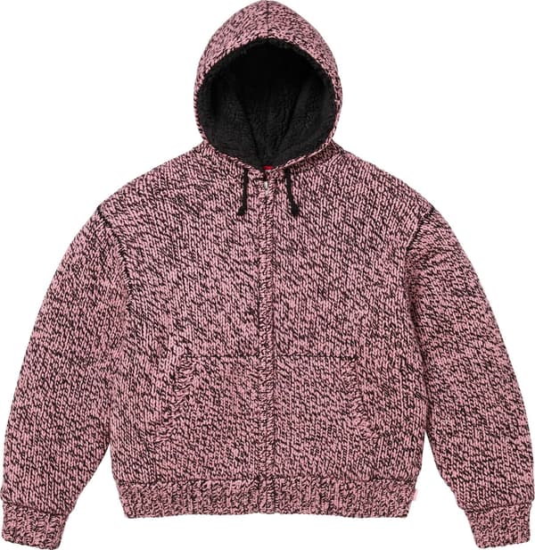 Supreme Faux Shearling Lined Zip Up Hooded Sweater - Pink Mélange (front)