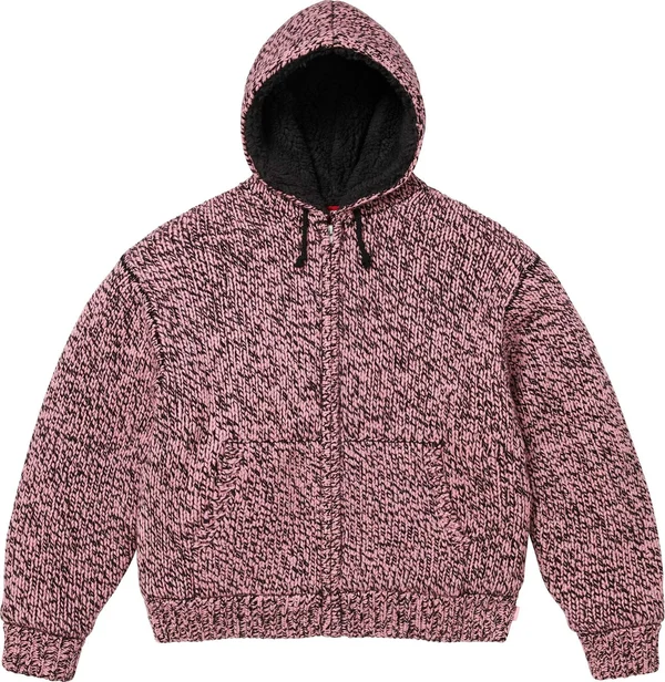 Supreme Faux Shearling Lined Zip Up Hooded Sweater - Pink Mélange (front)