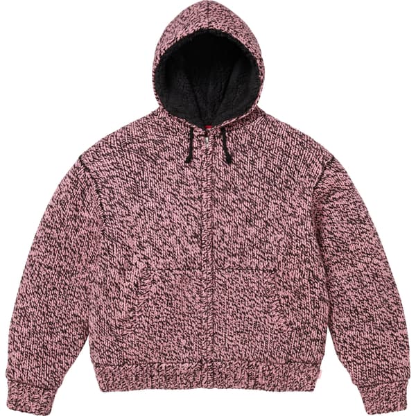 Supreme Faux Shearling Lined Zip Up Hooded Sweater - Pink Mélange (front)