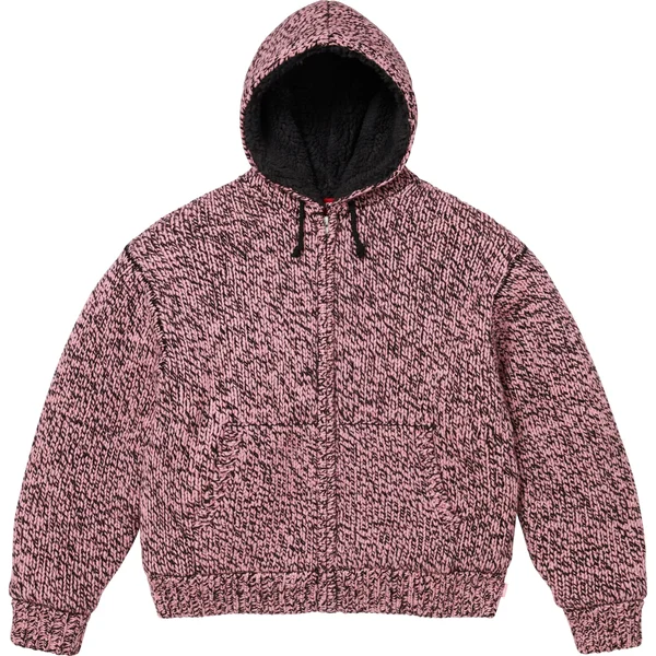 Supreme Faux Shearling Lined Zip Up Hooded Sweater - Pink Mélange (front)