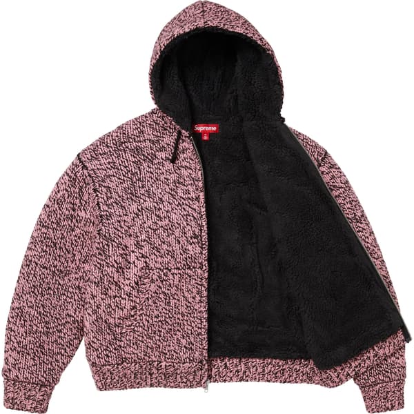 Supreme Faux Shearling Lined Zip Up Hooded Sweater - Pink Mélange (front)