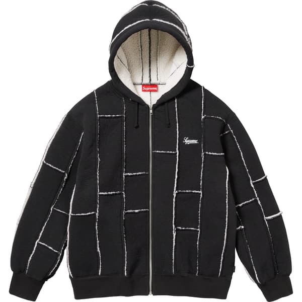 Supreme Faux Shearling Zip Up Hooded Sweatshirt - Black (front)