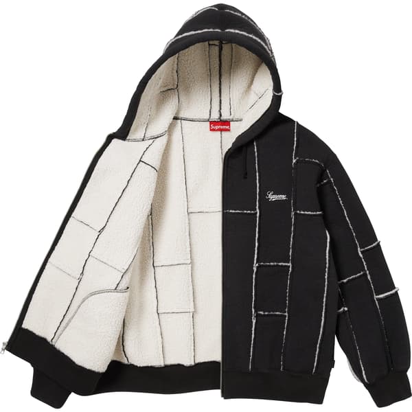 Supreme Faux Shearling Zip Up Hooded Sweatshirt - Black (front)