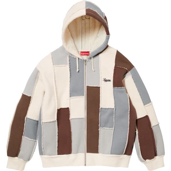 Supreme Faux Shearling Zip Up Hooded Sweatshirt - Natural (front)