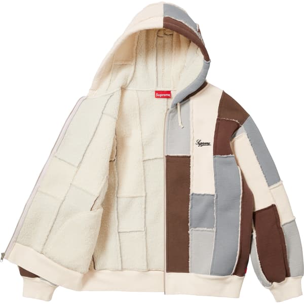 Supreme Faux Shearling Zip Up Hooded Sweatshirt - Natural (front)