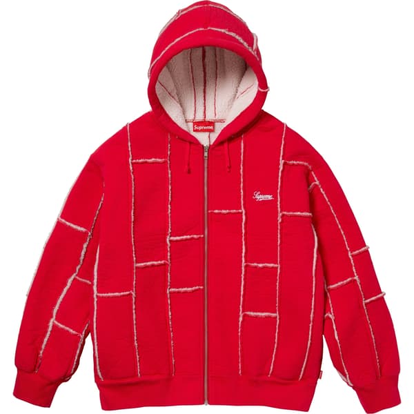 Supreme Faux Shearling Zip Up Hooded Sweatshirt - Red (front)