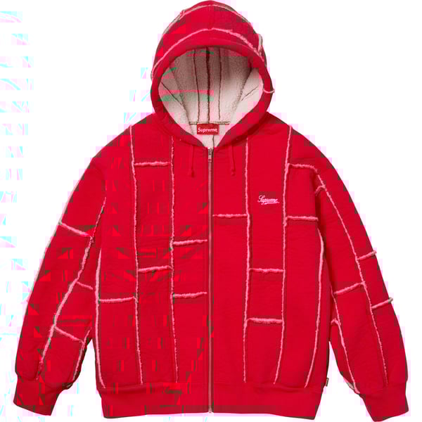 Supreme Faux Shearling Zip Up Hooded Sweatshirt - Red (front)
