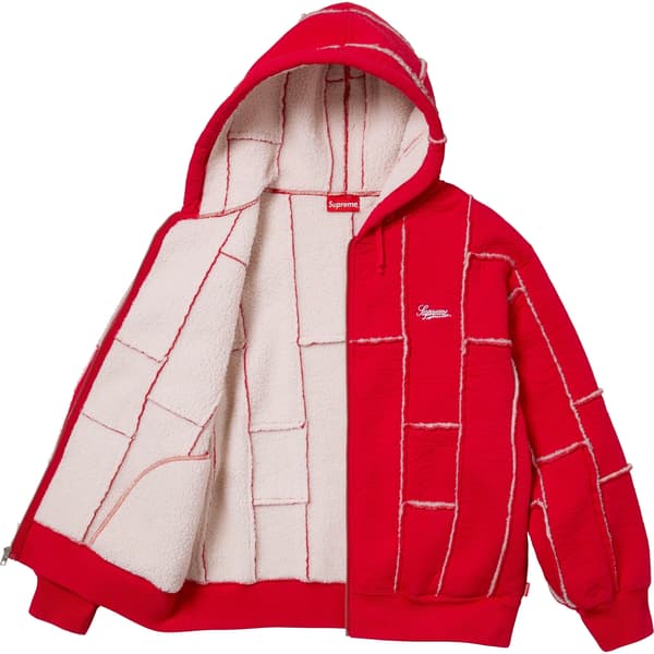 Supreme Faux Shearling Zip Up Hooded Sweatshirt - Red (front)