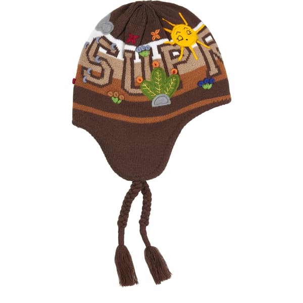 Supreme Felt Appliqué Earflap Beanie - Brown (front)