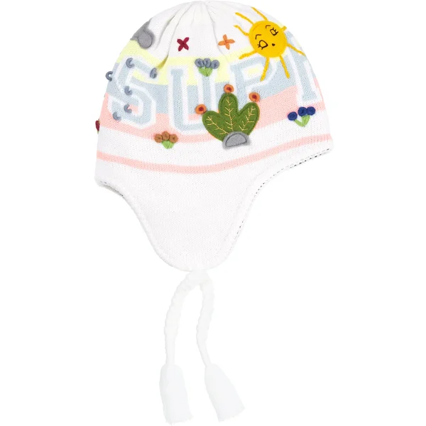 Supreme Felt Appliqué Earflap Beanie - White (front)