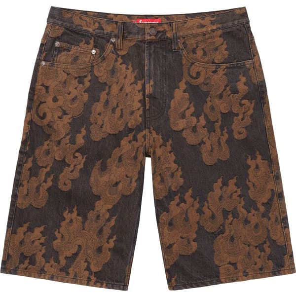 Supreme Flames Jacquard Baggy Denim Short - Washed Black (front)