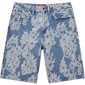Supreme Flames Jacquard Baggy Denim Short Washed Indigo