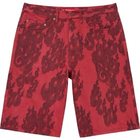 Supreme Flames Jacquard Baggy Denim Short Washed Red