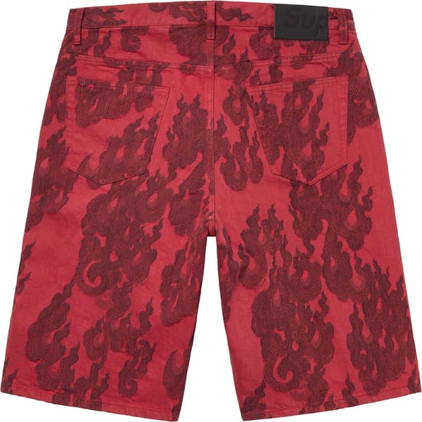 Supreme Flames Jacquard Baggy Denim Short - Washed Red (front)