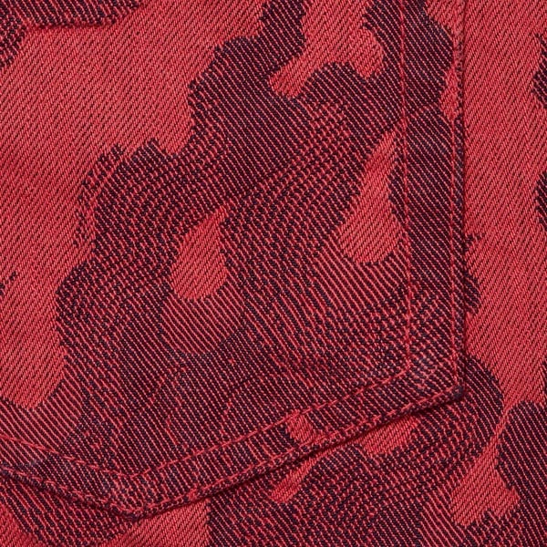 Supreme Flames Jacquard Baggy Denim Short - Washed Red (front)