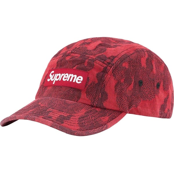 Supreme Flames Jacquard Denim Camp Cap - Washed Red (front)