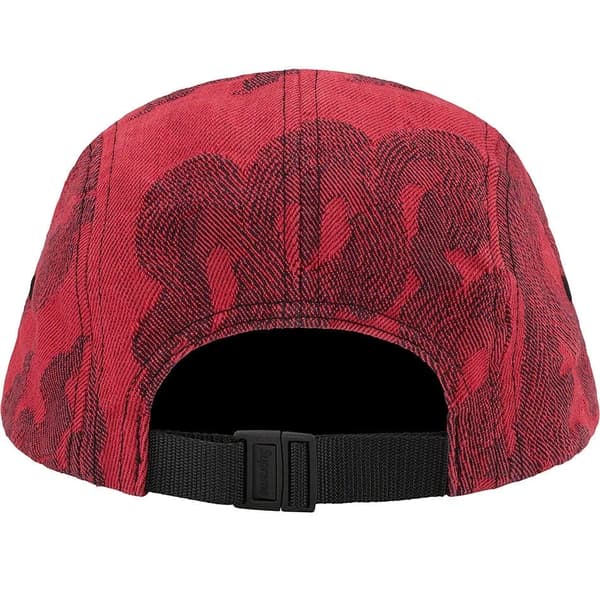 Supreme Flames Jacquard Denim Camp Cap - Washed Red (front)