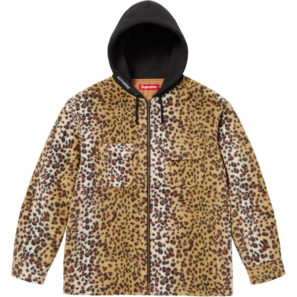 Supreme Fleece Zip Up Hooded Shirt - Brown Leopard (front)