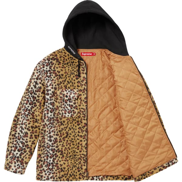 Supreme Fleece Zip Up Hooded Shirt - Brown Leopard (front)