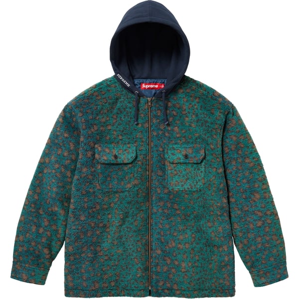 Supreme Fleece Zip Up Hooded Shirt - Teal Leopard (front)