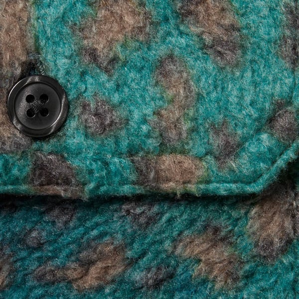 Supreme Fleece Zip Up Hooded Shirt - Teal Leopard (front)