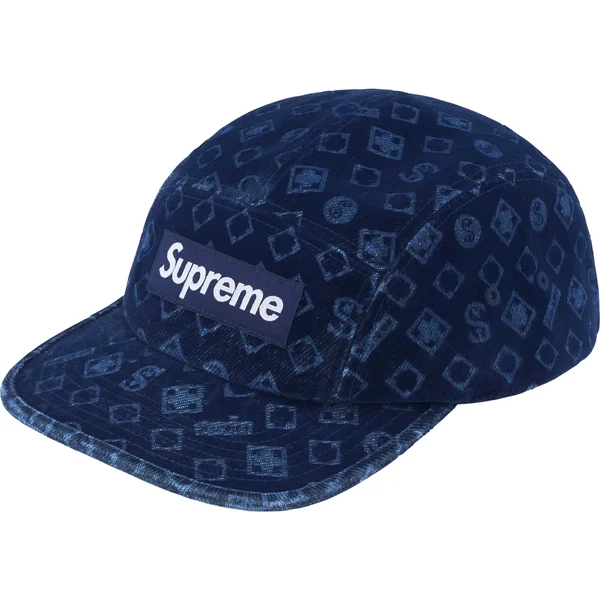Supreme Flocked Denim Camp Cap - Blue (front)