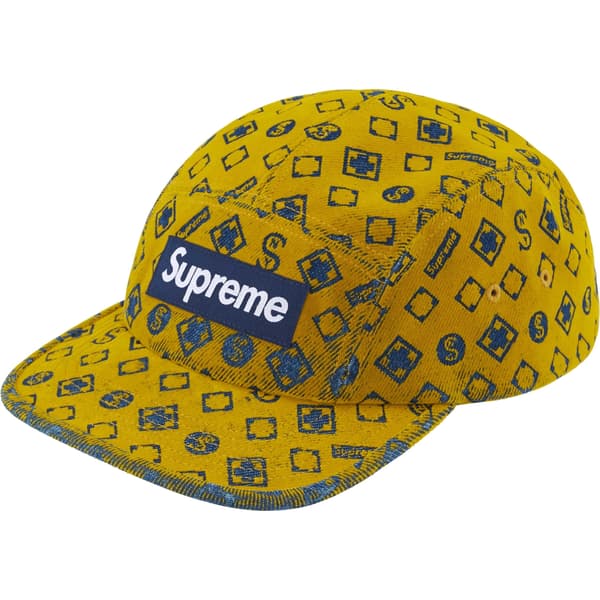 Supreme Flocked Denim Camp Cap - Mustard (front)