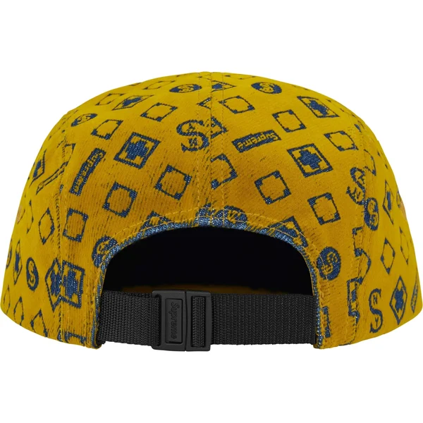 Supreme Flocked Denim Camp Cap - Mustard (front)