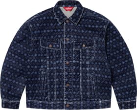 Supreme Flocked Denim Trucker Jacket Blue