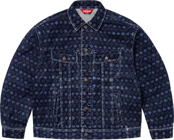 Supreme Flocked Denim Trucker Jacket - Blue (front)