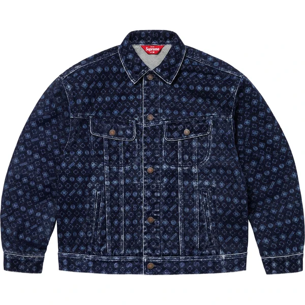 Supreme Flocked Denim Trucker Jacket - Blue (front)
