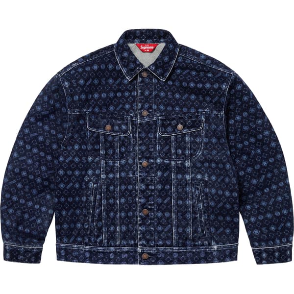 Supreme Flocked Denim Trucker Jacket - Blue (front)