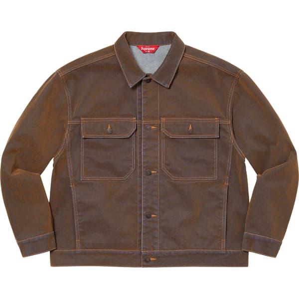 Supreme Flocked Denim Trucker Jacket - Gold (front)