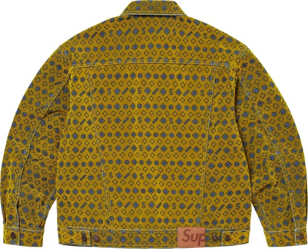 Supreme Flocked Denim Trucker Jacket - Mustard (front)