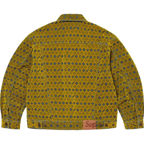 Supreme Flocked Denim Trucker Jacket - Mustard (front)