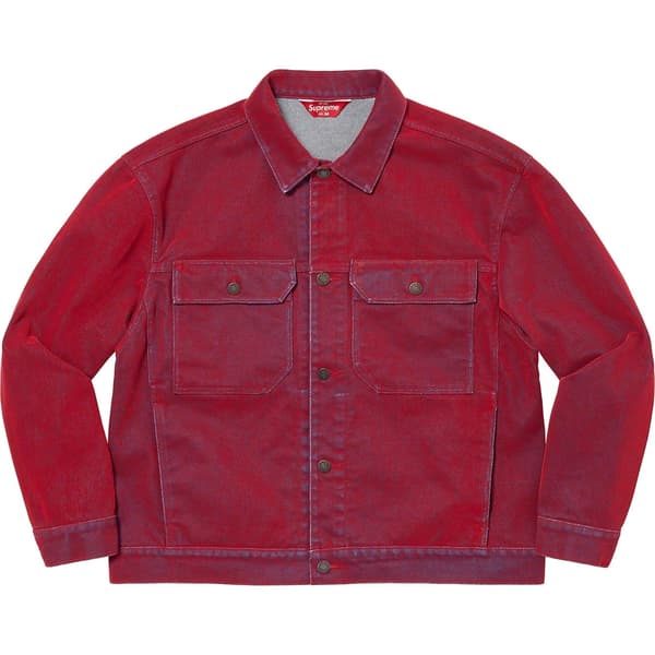 Supreme Flocked Denim Trucker Jacket - Red (front)